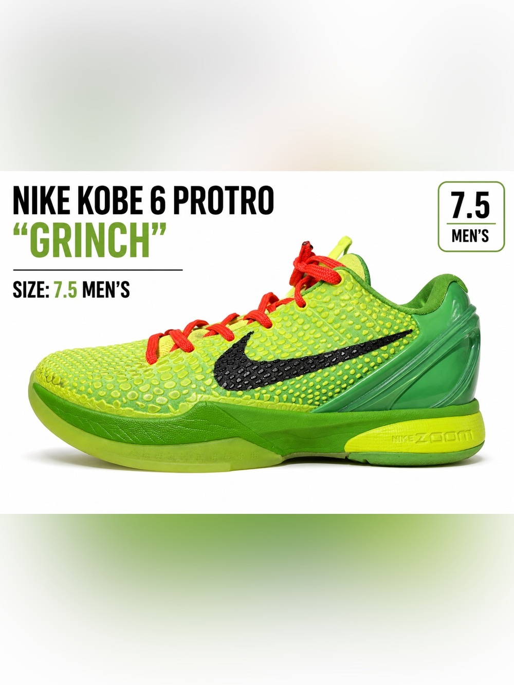 Nike Kobe 6 Protro “Grinch” Basketball Shoes Men’s Size 7.5 (CW2190-300) w/ box